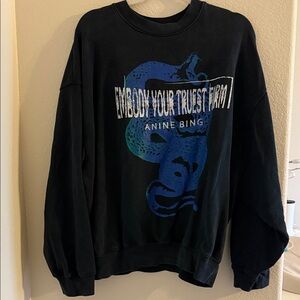 Anine Bing Black Crewneck with Blue Snake Graphic